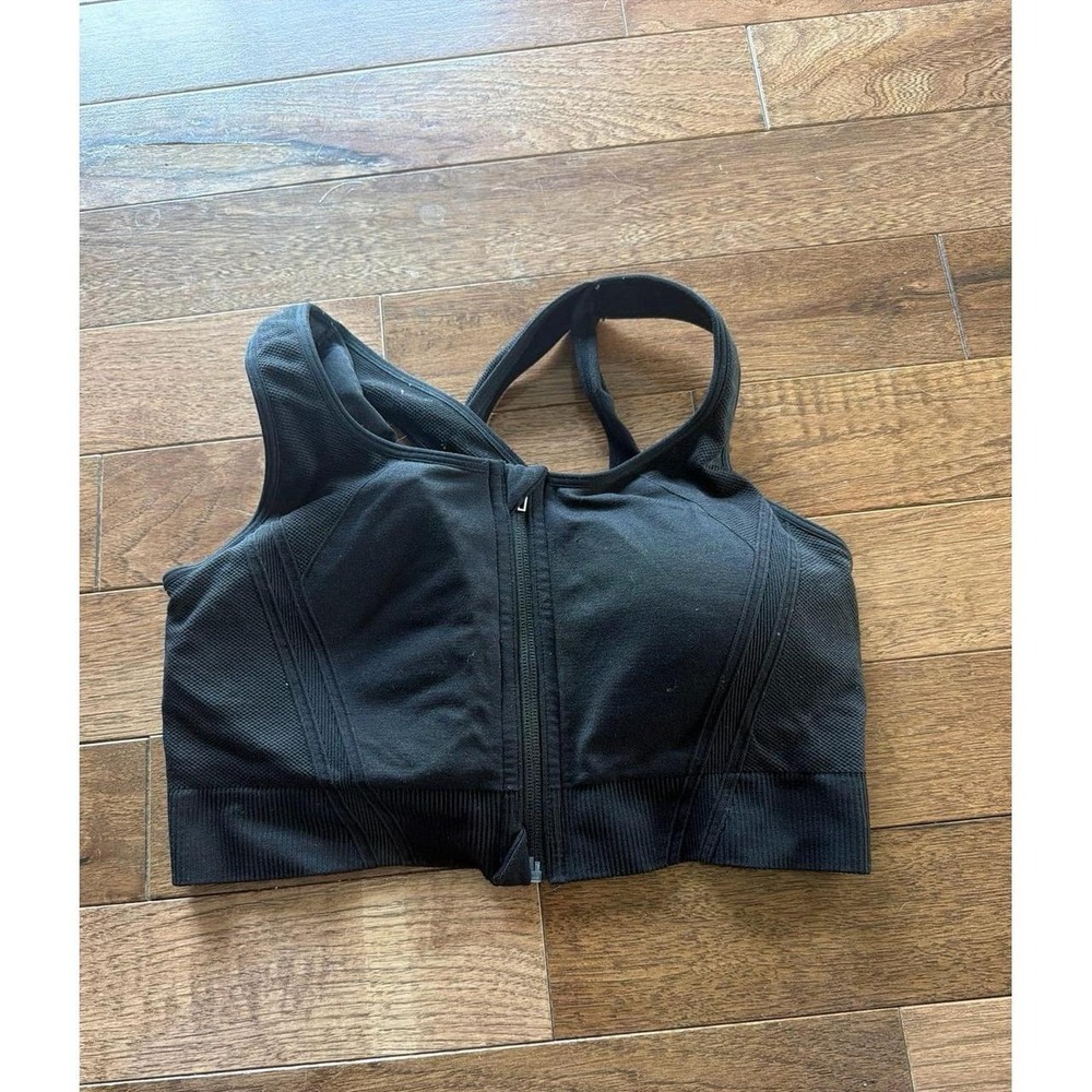Black Front Zip Sports Bra Athletic Workout Top Avia XL